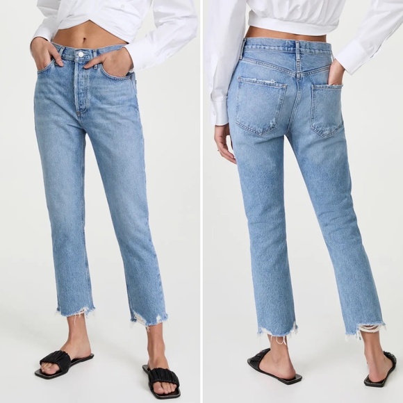 ✨NWT✨ AGOLDE Riley High Rise Slim Straight Crop Jean in Haven Blue Sz 30 - Picture 6 of 12